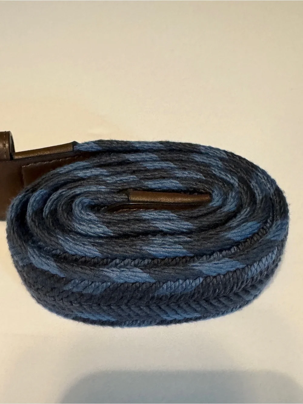 Goodfellow & Co Navy Braided Belt with Brown Leather Trim and Silver Buckle